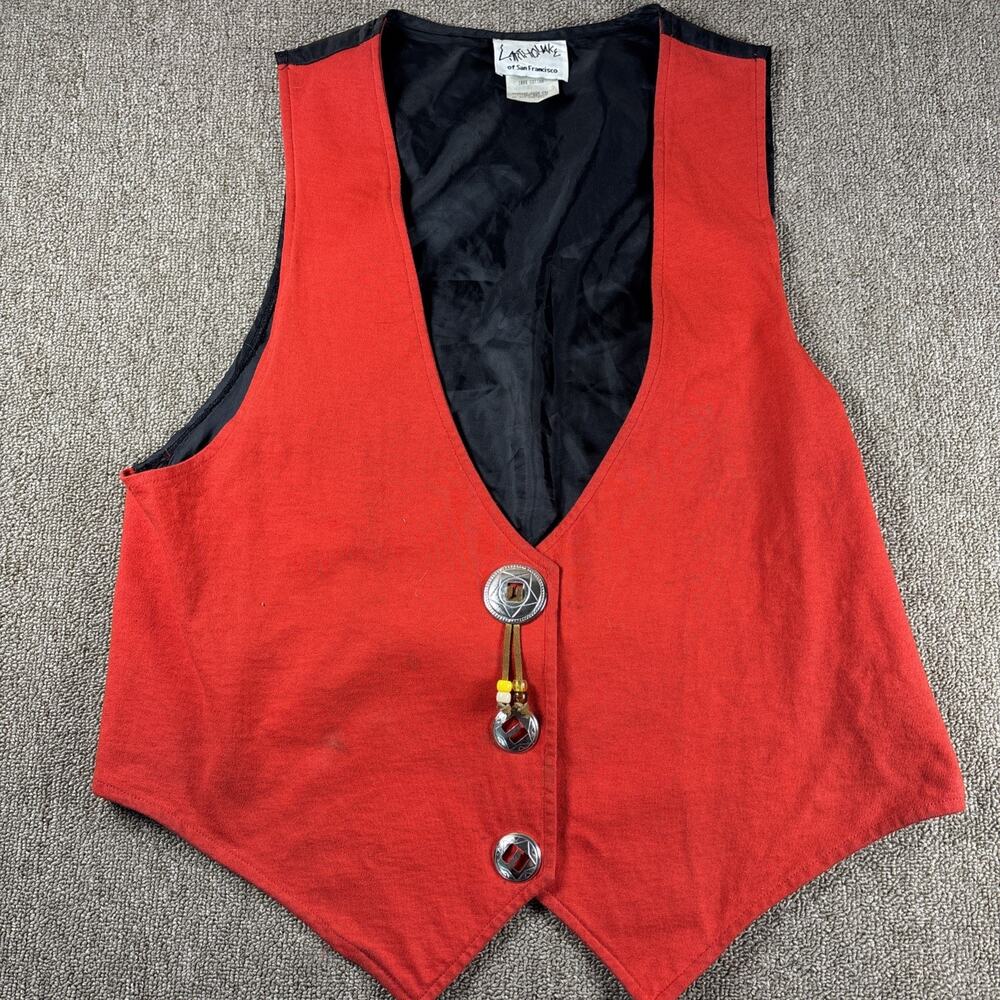 Vintage 1980s Western Vest Red Concho Buttons Earthquake San Francisco